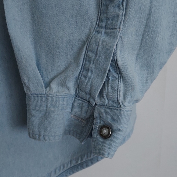 22-42 Womens Light Blue Denim Button Up Long Sleeve Soft Cotton Mystic Blues - Picture 5 of 6